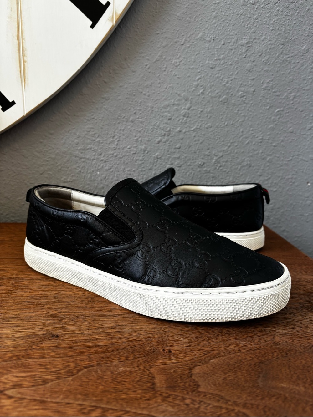 Gucci Black Leather Slip On Sneakers Men 9.5